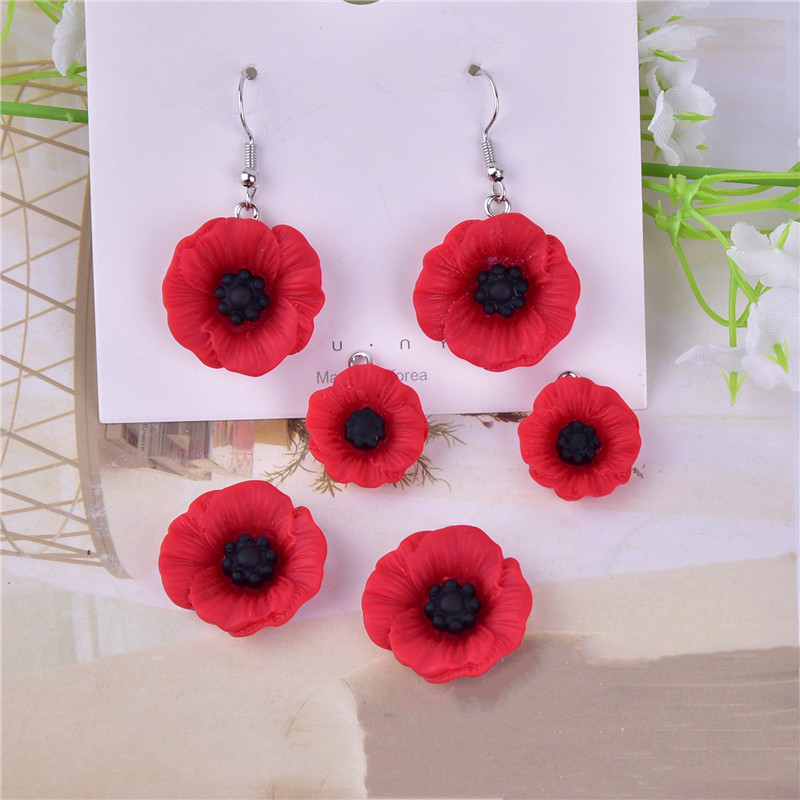 Supply Florist - 10pcs Vibrant Red Poppy Flower Pendant